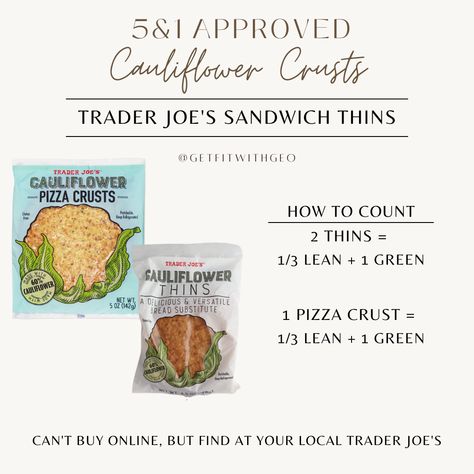 trader-joes-cauliflower-thins-1 - Get Fit With Geo - Health Coach - 5&1 Lean & Green Recipes Optavia Trader Joe’s List, Cauliflower Thins, Lean Green Meals, Lean Green Recipes, Sandwich Thins, Pizza Wraps, Optavia Recipes, Bread Substitute, Lean And Green