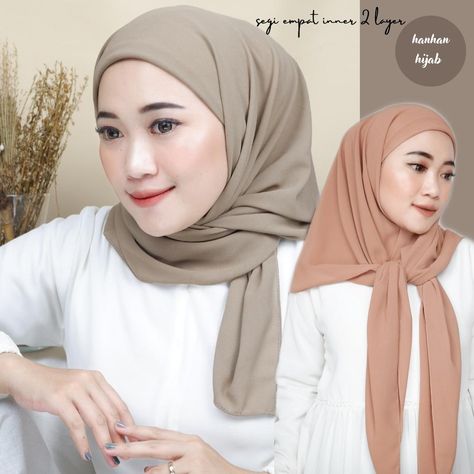 Hanhan Hijab - Segiempat Inner 2 Layer Ceruty Babydoll Premium (Segi Empat Ciput Inara) Inner Hijab, Baby Dolls, Indonesia, Square, Black, Color