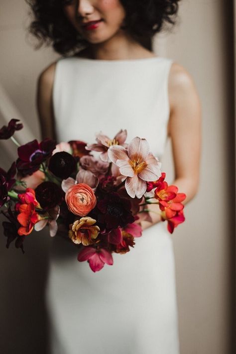 Floral Design Portfolio | Portland Florist | Color Theory Design Bridal Flowers Bouquet Ring, Contemporary Wedding Bouquet, Burgundy Ranunculus, Colourful Weddings, Botanical Wedding Inspiration, Ranunculus Bouquet, Wedding Flower Trends, Bouquet Bride, Floral Installations