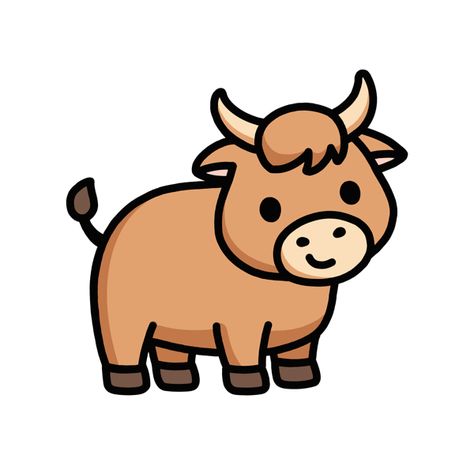 Cute ox Cartoon Drawings Of Animals, Learn A Language, 타이포그래피 포스터 디자인, Arte Van Gogh, Cute Kawaii Animals, Cute Animal Drawings Kawaii, Art Tools Drawing, Simple Cartoon, Cute Cartoon Drawings