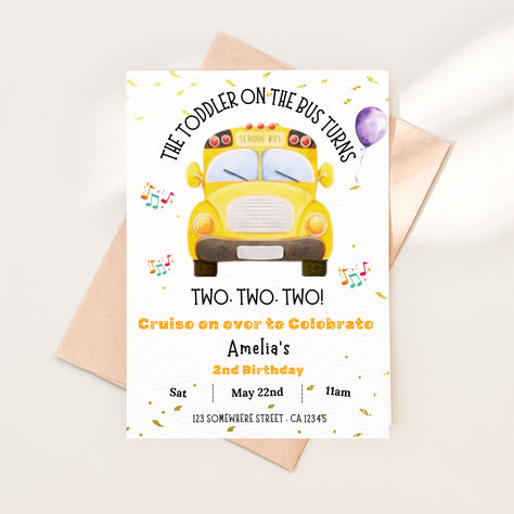 The Wheels On The Bus Birthday Invitation I Yellow School Bus Party Invitation I Coco Melon Birthday Invitation I All Age Birthday Invite Coco Melon Birthday, School Bus Birthday, Deleting Texts, School Bus Party, Melon Birthday, Bus Party, The Wheels On The Bus, Coco Melon, Yellow School Bus