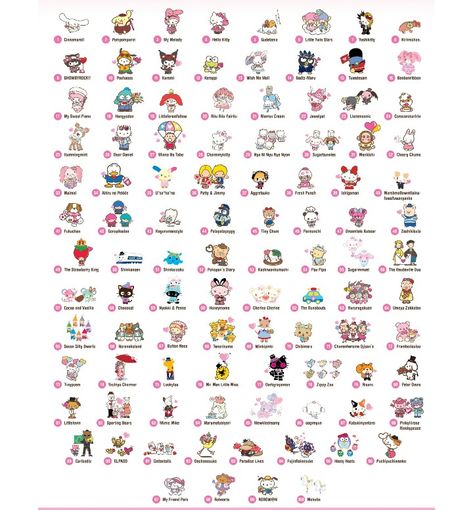 Sanrio Names, Sanrio Characters List, All Hello Kitty Characters, All Sanrio Characters, Kawaii Names, Sanrio Core, 2000s Art, Construction Paper Crafts, Easy Love Drawings