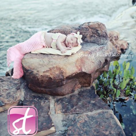 Mermaid by the water. Newborn Mermaid, 1st Birthday Pictures, Newborn Photo Shoot, Newborn Baby Photoshoot, 6 Month Baby, Birthday Pictures, Newborn Photoshoot, Newborn Pictures, Newborn Photo