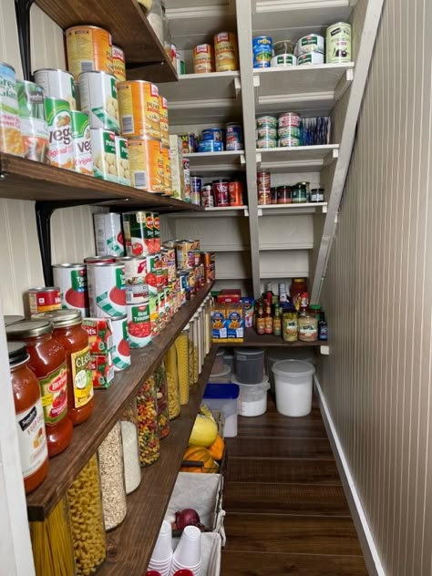 Kitchen Pantry Design Under Stairs, Under The Stairs Pantry Ideas Food Storage, Basement Stair Pantry, Understair Pantry Organization, Under The Steps Pantry, Under Stairs Pantry Ideas Shelves, Wine Storage Ideas Under Stairs, Kitchen Pantry Under Staircase, Under Stairs Food Storage