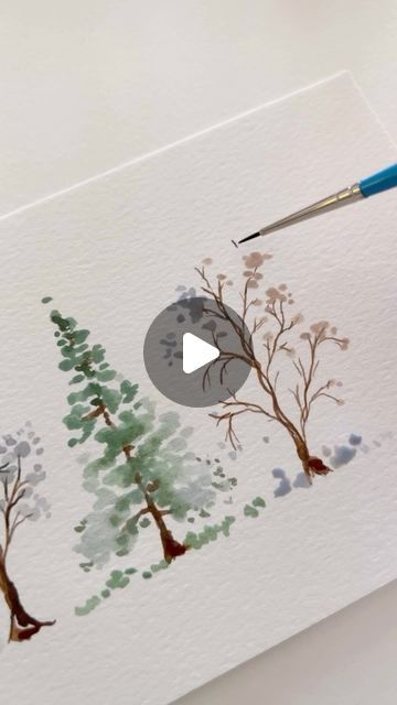 Woodsy Watercolor Painting, Watercolor Bear Easy, Watercolor Trees Simple, Painting Trees Tutorial, Acquarelli Ideas, Watercolor Art Tree, Waterpaint Ideas, Shaz Serene, Artistic Journal