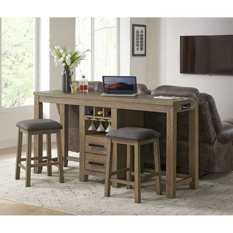 This rustic counter height dining pub table set combines everything you need to work from home and relax in your apartment, kitchen, condo or family room. Breakfast Nook Seating, Narrow Bar, Table Behind Couch, Bar Console, Wood Sofa Table, Rustic Counter, Kitchen Dining Living Room, Pub Table Sets, Counter Height Chairs