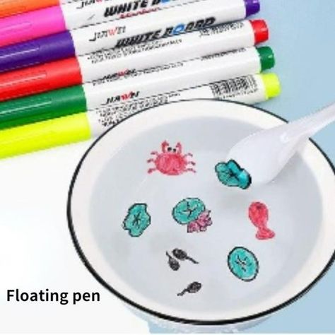 ✨ FLOATING PEN PICTURES Children's Whiteboard Erasable Water-based Markers✨ NWT Floating Pens Diy, Expo Marker Water Trick, Floating Painting, Pen Pictures, Spoon Drawing, White Board Markers, Sink Drawing, Plastic Spoon Crafts, Expo Marker