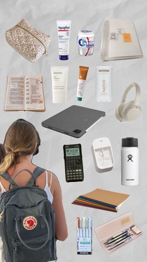 what’s in my backpack? #beauty #backpack #school School Shuffles, What's In My Backpack, In My Backpack, School Supplies Highschool, College Student Hacks, My Backpack, Aesthetic Backpack, Inside My Bag, Study Stationery