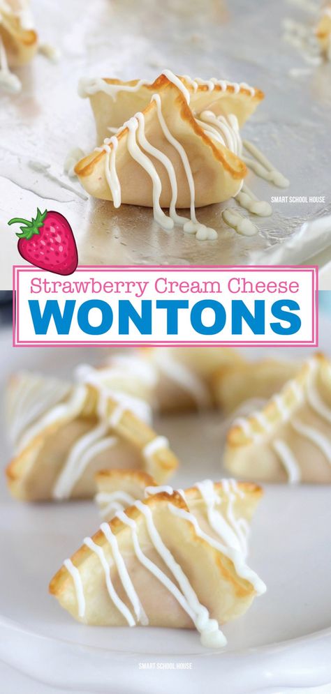 Strawberry Wontons, Strawberry And Cream Cheese, Cream Cheese Wontons, Cheese Wontons, Strawberry And Cream, Smart School House, Halloween Food Appetizers, Wonton Recipes, Christmas Recipes Appetizers