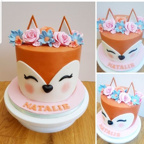 Fox Bday Cake, Fox Cake Ideas Birthday, Fox Themed Cake, Fox Cake Birthday, Fox Birthday Party Girl, Fox Cake Ideas, Fox Smash Cake, Fox Party Ideas, Fox Cakes