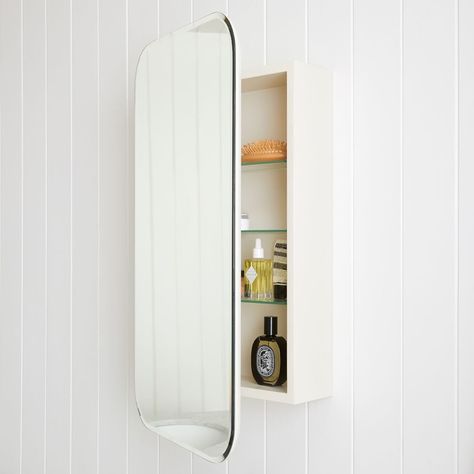 A Medicine-Cabinet Upgrade: West Elm Frameless Seamless Medicine Cabinet Seamless Medicine Cabinet, West Elm Bathroom, Small Medicine Cabinet, Brass Bathroom Hardware, Small Apartment Organization, Recessed Medicine Cabinet, Mid Century Bathroom, Double Bathroom Vanity, Medicine Cabinet Mirror