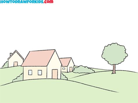 Village Drawing Easy, Landscape Drawing Tutorial, Pineapple Drawing, Town Drawing, Village Drawing, Art Ideas Easy, Drawing Lessons For Kids, Drawing Tutorials For Kids, Easy Christmas Treats