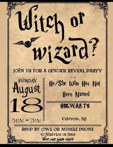 Harry Potter Gender Reveal Invitation, Hogwarts Gender Reveal, Harry Potter Gender Reveal Decorations, Harry Potter Shower Ideas, Harry Potter Gender Reveal, Gender Reveal Invitations Template, Baby Announcement To Husband, Gender Reveal Games, Gender Reveal Party Theme