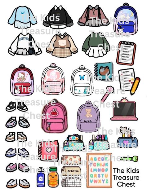 Toca Boca Paper Doll Accessories, Toca Boca School, Paper Doll Hair, Paper Doll Accessories, Toca Boca Hair, Paper Doll School, Princess Paper Dolls Printable, Paper Doll Printable Templates, Quiet Book Templates