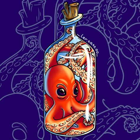 Octopus, tattoo sketch, tattoo octopus, color tattoo, octopus in a bottle, drawing octopus, octopus Octopus In A Jar, Octopus In A Bottle, In A Bottle Drawing, Drawing Octopus, Surfboard Drawing, Octopus Photography, Tattoo Octopus, Tufting Rugs, Yellow Octopus