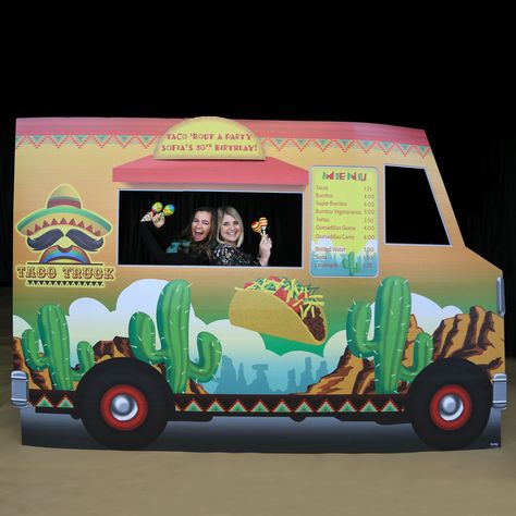 Our Taco Truck Personalized Standee is perfect for your taco party, fiesta or Cinco De Mayo celebration! This freestanding cardboard prop has the look of a taco truck complete with a menu and your custom wording. Made of cardboard Measures 7' 4" high x 11' 3" wide Printed on one side Easy required Donkey Pinata, Large Party Props, Food Truck Party, Fiesta Themed Party, Taco Bar Party, Cardboard Props, Fiesta Party Supplies, Cinco De Mayo Celebration, Barbie Kids