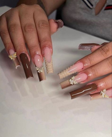 Acrylic Nail Designs Classy, Acrylic Nail Designs Coffin, Light Colored Nails, Brown Acrylic Nails, Long Square Nails, Gel Toe Nails, Beige Nails, Colored Acrylic Nails, Simple Acrylic Nails