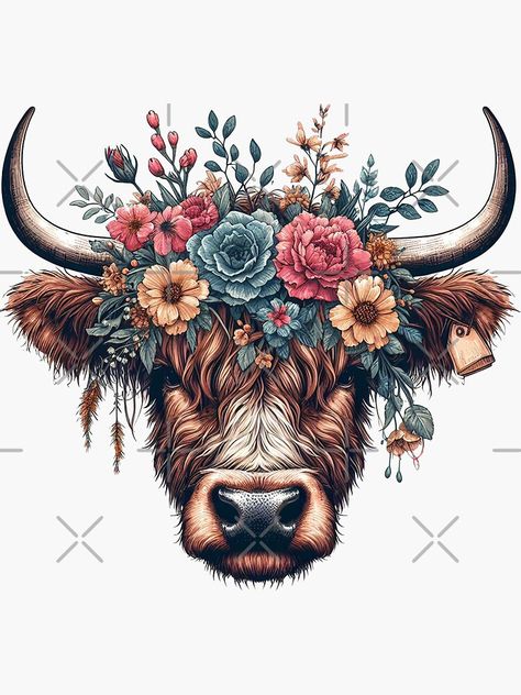 "Heilan Coo, Cute Highland Cow in a Floral Meadow" Sticker for Sale by HEERYAK Cute Highland Cow, Floral Meadow, Highland Cow, Sticker Design, Stranger Things Fanart, Vinyl Sticker, Cow, Tattoo Designs, For Sale