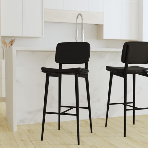 Black Bar Stools Kitchen, Leather Barstools, Black Stool, Island Chairs, Bar Stools Kitchen Island, Bar Stools With Backs, Contemporary Bar, Black Bar Stools, Stools With Backs