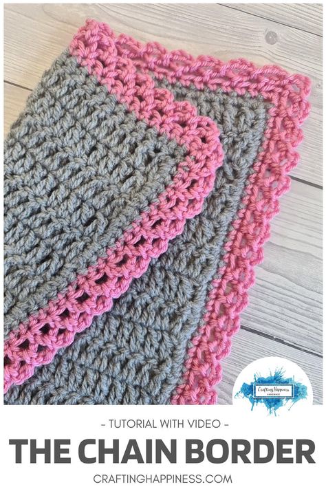 Learn how to crochet The Lacy Border with step-by-step photo tutorial & video.Quick & easy beginner border for blankets by Crafting Happiness. How To Crochet The Edge Of A Blanket, Large Crochet Borders For Blankets, Pretty Crochet Borders For Blankets, Crochet Edging And Borders Christmas, Crochet Chain Loop Border Edging, Lacy Crochet Edging And Borders, Border For Afghan Crochet Edgings, Crochet Afghan Borders Easy, Crochet Borders For Blankets Free