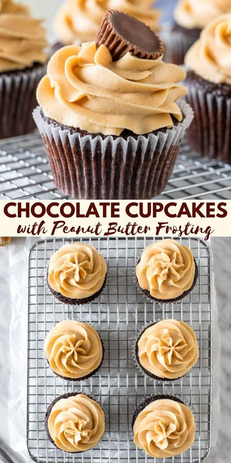 Chocolate Cupcakes With Peanut Butter, Cupcakes With Peanut Butter Frosting, Moist Chocolate Cupcakes, Chocolate Peanut Butter Cupcakes, Chocolate Peanutbutter, Peanut Butter Cupcakes, Butter Cupcakes, Lost 100 Pounds, Peanut Butter Frosting