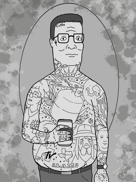 King Of The Hill Tattoo, Hill Tattoo, Cartoon Legs, Hank Hill, Trippy Cartoon, Fishing Decals, King Of The Hill, Cool Boats, Sleeves Ideas