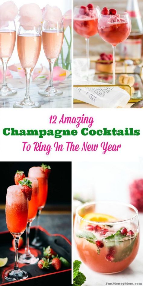 Celebrate New Year's Eve in style with these fun champagne cocktails! Champagne Drinks New Years Eve, New Year’s Eve Champagne Drinks, Easy New Year’s Eve Cocktails, New Year’s Eve Cocktails For A Crowd, New Years Cocktails For A Crowd, Nye Drinks For A Crowd, New Year’s Eve Cocktail Ideas, New Year’s Eve Drink Ideas, Nye Drink Recipes