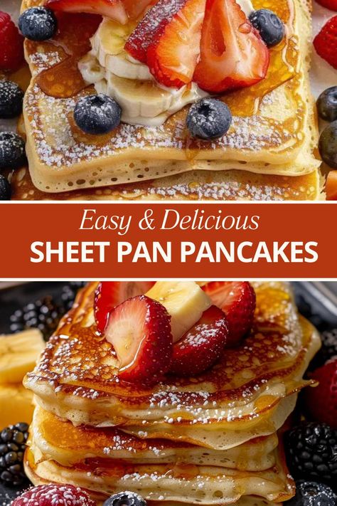 Baked Pancakes Oven Easy, Sheet Pan Pancakes Krusteaz, Cookie Sheet Pancakes, Baked Pancakes Oven, Pancakes In Oven, Pancake Bake, Sheet Pan Pancakes, Oven Pancakes, Pan Pancakes