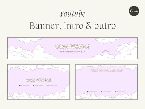 Pastel Sky YouTube Channel Branding Kit: Create a cute, kawaii & pink aesthetic for your YouTube channel with this Canva templates! #youtubechannelbranding #youtubechannelart . #Kawaii #Youtube_Design #Pastel #Youtube_Channel_Branding Youtube Channel Branding, Animated Intro, Template Cute, Aesthetic Youtube, Channel Branding, Youtube Banner Backgrounds, Youtube Banner Design, Youtube Banner Template, Intro Youtube