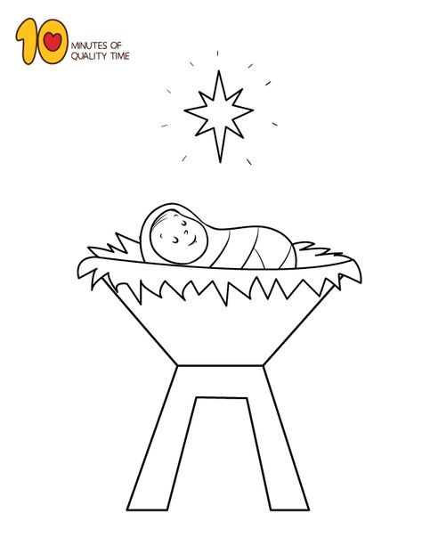 Baby Jesus Coloring Pages, Baby Jesus Crafts For Kids, Baby Jesus Drawing, Moses In The Basket, Basket Coloring Page, Jesus Preschool, Baby Jesus Craft, Kindergarten Art Crafts, Kids Church Lessons