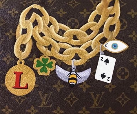 Painted Monogram, Hand Painted Monogram, Painted Purse, Louis Vuitton Bracelet, Monogram Painting, Bag Illustration, Popular Bracelets, Handpainted Bags, Drawing Bag