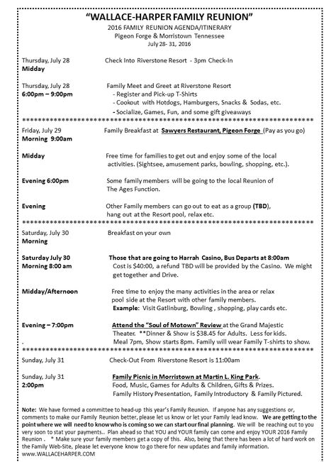 2016 Family Reunion Agenda/Itinerary Reunion Checklist, Family Reunion Themes, Family Reunion Activities, Family Reunion Favors, Family Reunion Invitations, Reunion Invitations, Reunion Games, Family Reunion Games, Family Reunion Planning