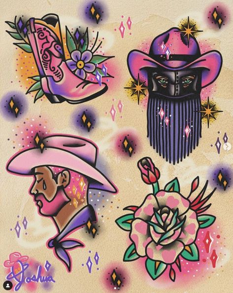 #art #drawing #wester #westernstyle #westerntattoo #cowboytattoo #cowgirltattoo  #desertart #startattoo  #butterflytattoo #flowertattoo Space Cowboy Tattoo Ideas, Grunge Cowboy Tattoo, Tradition Cowboy Tattoo, Cowboy Graffiti Tattoo, Vintage Cowboy Tattoo Flash, Cowboy Tattoo, Cosmic Cowgirl, Cowboy Tattoos, Pink Cowboy