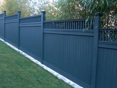 Stepped Essex Green stained Fairfield with Spindle Topper Blue Fence, Fence Diy, Nature Photography Trees, Black Fence, Privacy Fence Designs, Backyard Fence, Concrete Fence, Front Fence, Timber Fencing