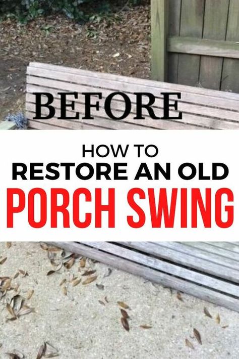 Don't be quick to discard an old porch bench. Instead learn how to paint and redo an broken porch swing with this DIY idea. #diy #porchbench #makeover Diy Porch Ideas, Wood Valances For Windows, Rental Diy, Old Porch, Front Porch Bench, Furniture Repurposing, End Table Makeover, Paint Bathroom, Front Porch Swing