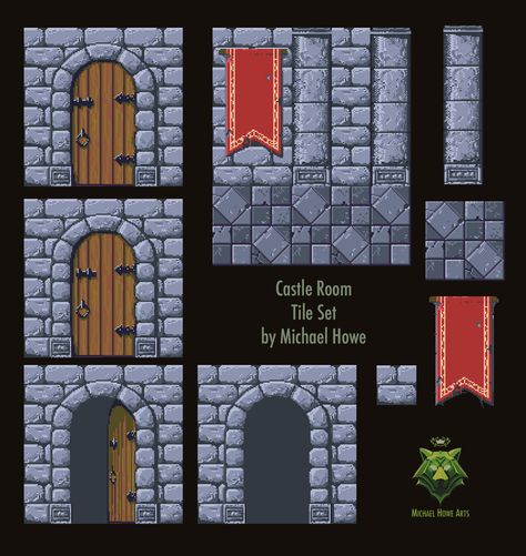 Pixel Art - Castle Room Tile Set Tile Sets Pixel Art, Tile Map Pixel Art, Ice Pixel Art, Castle Pixel Art, Undertale Pixel Art, 2d Pixel Art, Background Room, Castle Rooms, Pixel Art Landscape