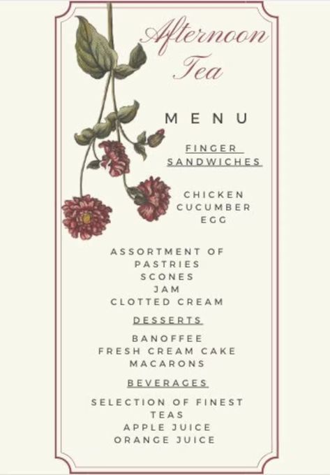 Vintage Afternoon Tea Menu - Etsy Spain Afternoon Tea Menu Ideas, Wedding Afternoon Tea, High Tea Menu, Scones And Jam, Valentines Tea Party, Vintage Afternoon Tea, Tea Party Menu, Valentine Tea, Tea And Crumpets