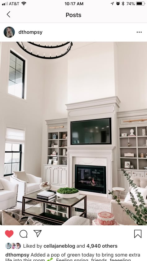 Fireplace Makeover Tall Ceiling, Family Room Wall Ideas, Fireplace Mantels Ideas, Living Room Fire Place, Tall Ceiling Living Room, Dream House Ideas Kitchens, Dream Family Room, Fireplace Renovation, Florida Living Room