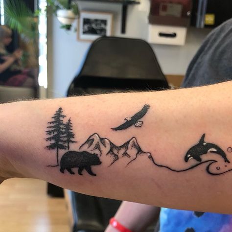 Pacific Northwest Tattoo Ideas, Vancouver Island Tattoo, West Coast Tattoo Ideas, Pacific Northwest Tattoo, Cool Nature Tattoos, West Coast Tattoo, Pnw Tattoo, Vancouver Tattoo, Island Tattoo