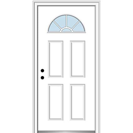 National Door Company ZZ00774R Steel Primed, Right Hand in-Swing, Prehung Front Door, Wagon Wheel 1/4 Lite 4-Panel, Clear Glass, 36" x 80": Amazon.com: Industrial & Scientific Aluminum Screen Doors, Single Entry Doors, Steel Entry Doors, Steel Front Door, Fiberglass Front Door, Aluminum Screen, Prehung Doors, Classic Doors, Fiberglass Door