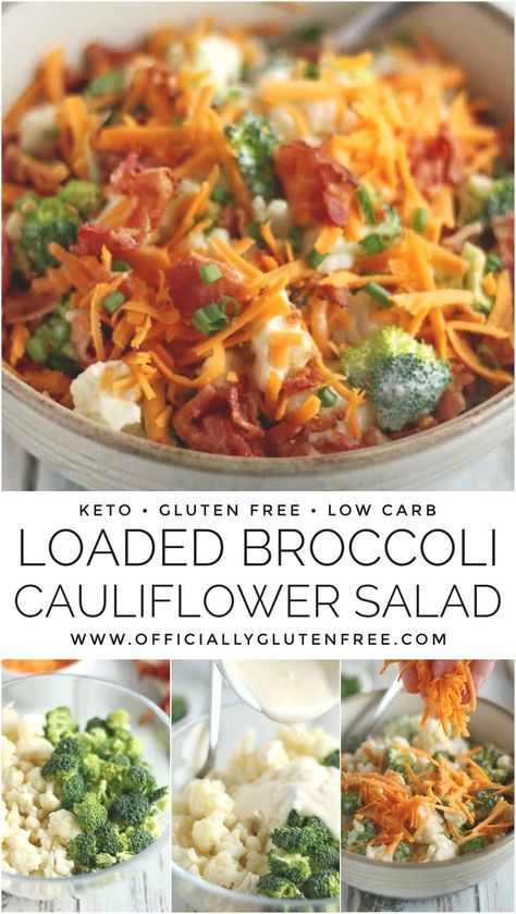 This Gluten Free & Keto Loaded Broccoli Cauliflower Salad makes a perfect low carb side dish for family dinners or gatherings. It’s a hearty salad that’s loaded with crispy crunchy ingredients. It will even please your non salad loving dinner guests. Keto Loaded Broccoli, Loaded Broccoli Cauliflower Salad, Broccoli And Cauliflower Salad, Loaded Broccoli, Chicken Bacon Pasta, Salad Keto, Broccoli Cauliflower Salad, Chicken And Bacon, Bacon Salad