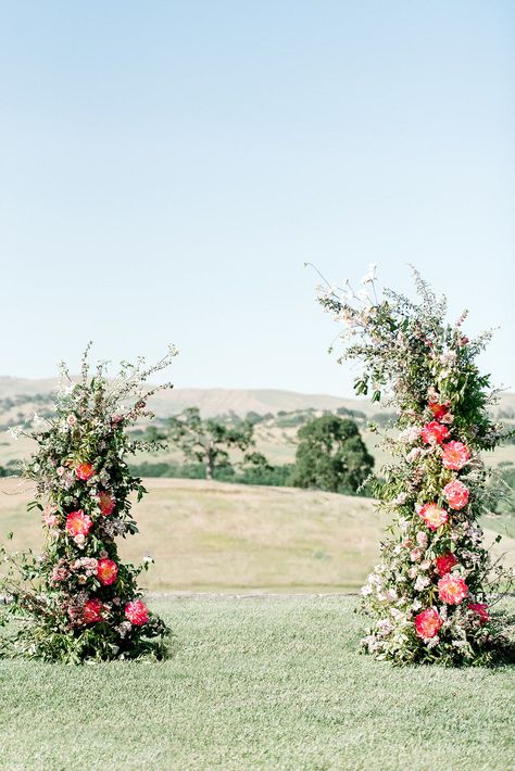 Read More: https://www.stylemepretty.com//www.stylemepretty.com/vault/image/6916091 Floral Portfolio, Vineyard Weddings, Spring Garden Decor, Wedding Arbors, Coral Charm Peony, Arch Decor, Wedding Backdrops, Cabo Wedding, Flower Installation