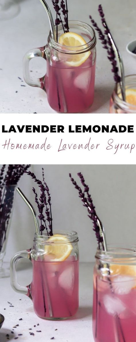 This slightly sweet Lavender Lemonade is made with a homemade simple syrup and full of floral and bright, zesty flavor! #lavender #lemonade Homemade Simple Syrup, Mint Drink, Iced Drinks Recipes, Culinary Lavender, Lavender Syrup, Simple Syrup Recipes, Lavender Lemonade, Summer Brunch, Herb Recipes