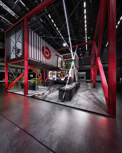 BEATS X booth concept on Behance Gym Design Interior, Nightclub Design, Container Office, Gym Interior, Container Architecture, Exhibition Stand Design, Exhibition Booth Design, Beats By Dre, Casa Container