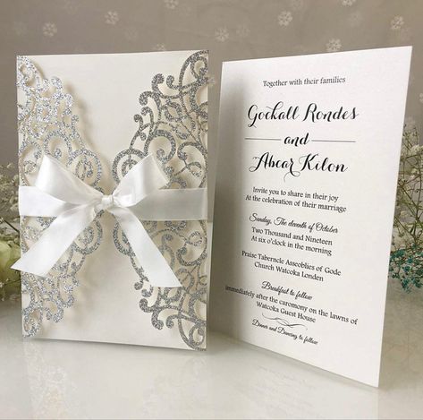 Silver Glitter Wedding Invitations, 21st Bday Ideas, 21 Diner, Silver Invitation, Silver Wedding Invitations, Quinceanera Invitation, Glitter Wedding Invitations, Wedding Invitation Kits, Laser Cut Invitation