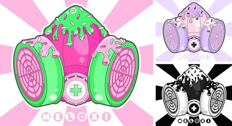 Cute Gas Mask, Panda Bubble Tea, Pastel Punk, Pastel Goth Outfits, Cute Masks, Kawaii Games, Gas Masks, Mask Drawing, Mask Designs