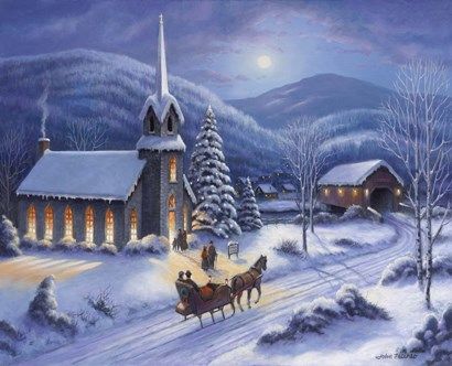 Moonlight+In+Vermont Larger Piece Jigsaw Puzzles, Church Pictures, Christmas Scenery, Horse Drawn, Covered Bridges, Christmas Pictures, Christmas Cross Stitch, Great Big Canvas, Christmas Art