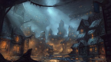 Underground Town, Minecraft Underground, Town Art, Fantasy Town, Forgotten Realms, The Underground, Fantasy Art, Fort, Concept Art