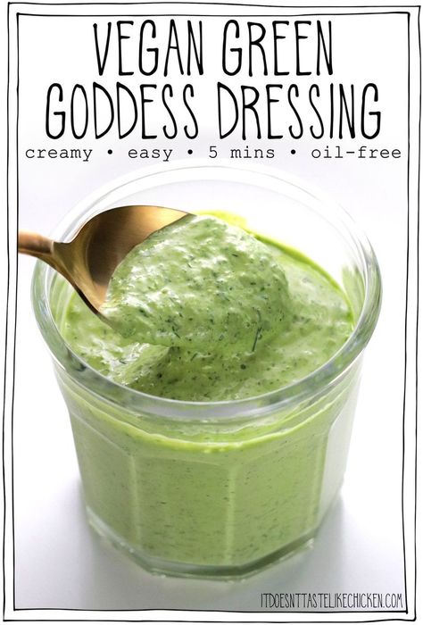 Vegan Green Goddess Dressing Vegan Green Goddess Dressing, Vegan Green Goddess, Healthy Dressing Recipes, Oil Free Salad Dressing, Goddess Dressing Recipe, Vegan Crab Cakes, Vegan Sauce Recipes, Green Goddess Salad Dressing, Vegan Crab