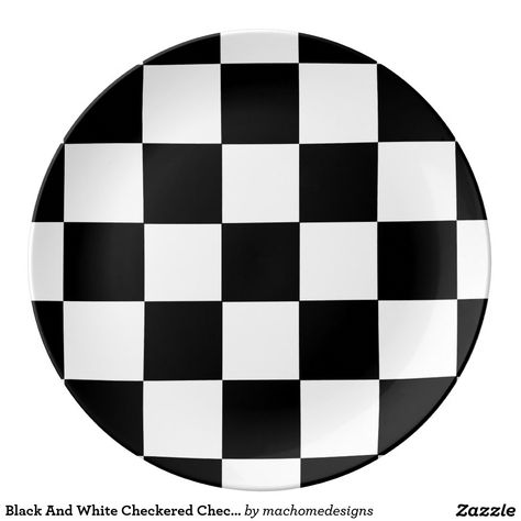 Black And White Checkered Checkerboard Pattern Porcelain Plates. Cool Gift Ideas. Dinner Party Plates, Cool Gift Ideas, Personalized Plates, Custom Plates, Melamine Plates, Checkerboard Pattern, Party Plates, Porcelain Plates, Paper Plates